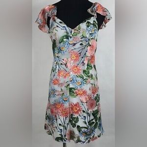 Alice + Olivia Floral Satin & Velvet Mini Dress (Size 12)